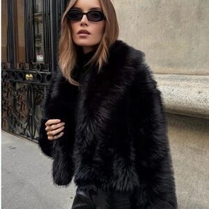 Elegant Black Faux Fur Jacket